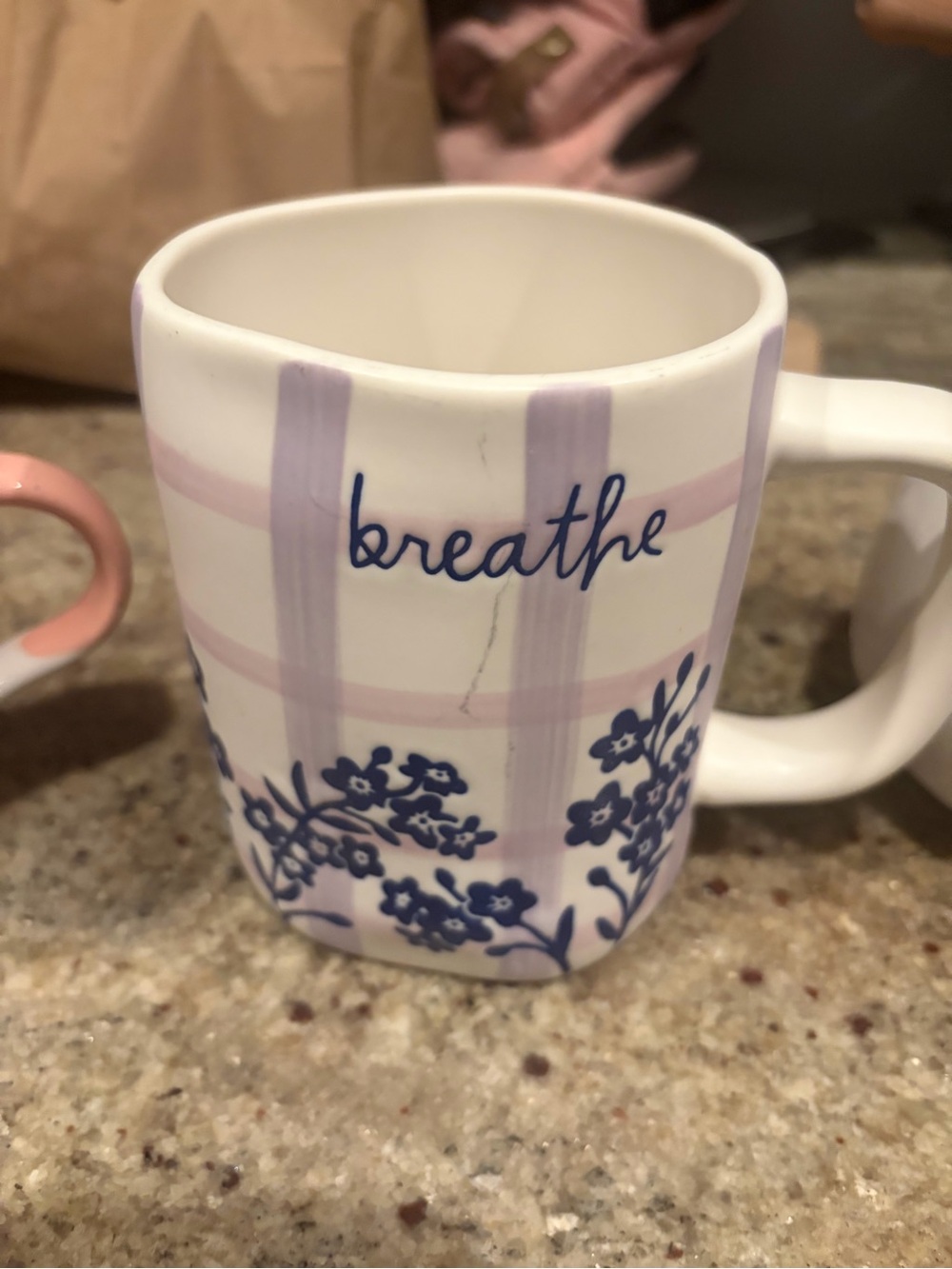 Breathe Floral Ceramic Mug in White, Lavender & Navy